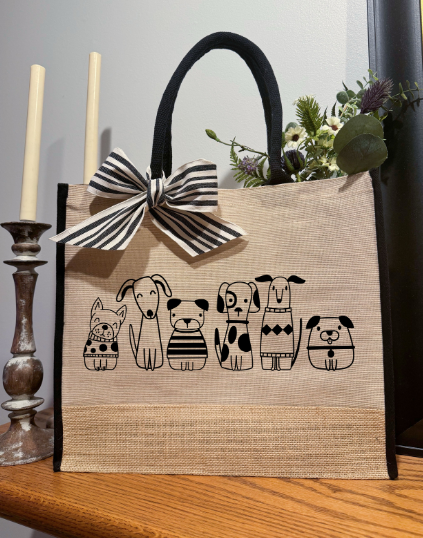 Dogs Burlap Tote Bag - GirlFriends Boutique