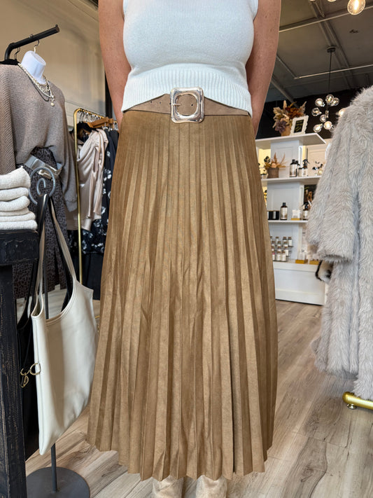 Faux Suede Pleated Skirt
