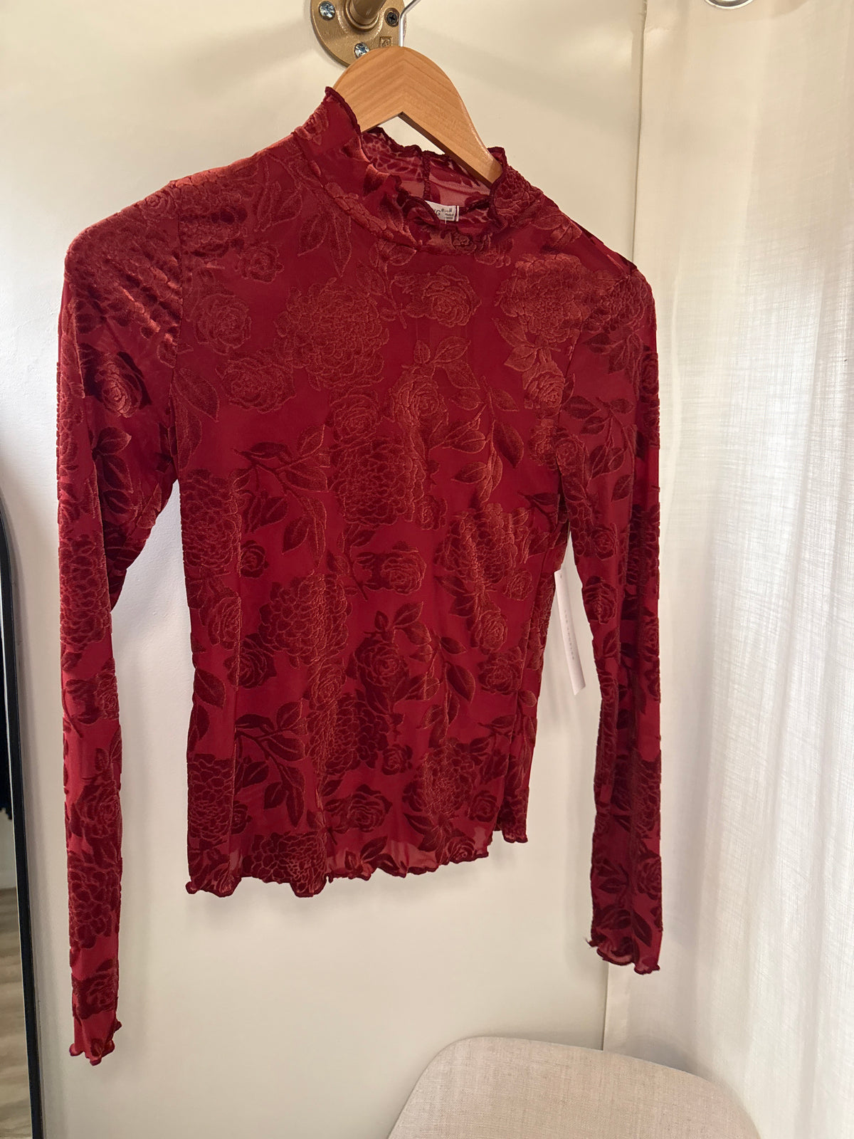 Floral Mesh Mock Neck Top