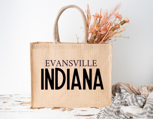 EVANSVILLE INDIANA Burlap Tote Bag - GirlFriends Boutique