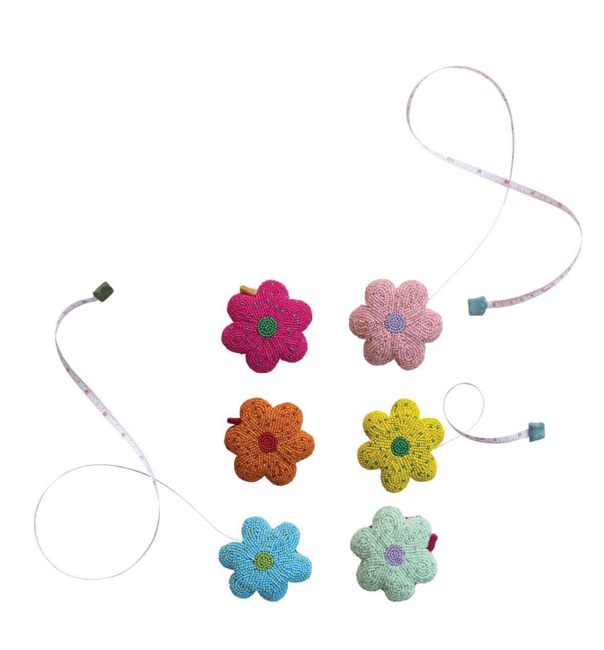 Handmade Glass Beaded Fabric Flower Shaped Tape Measure