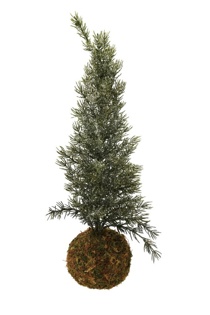 Faux Fir Tree with Moss Ball Base, Frost Finish