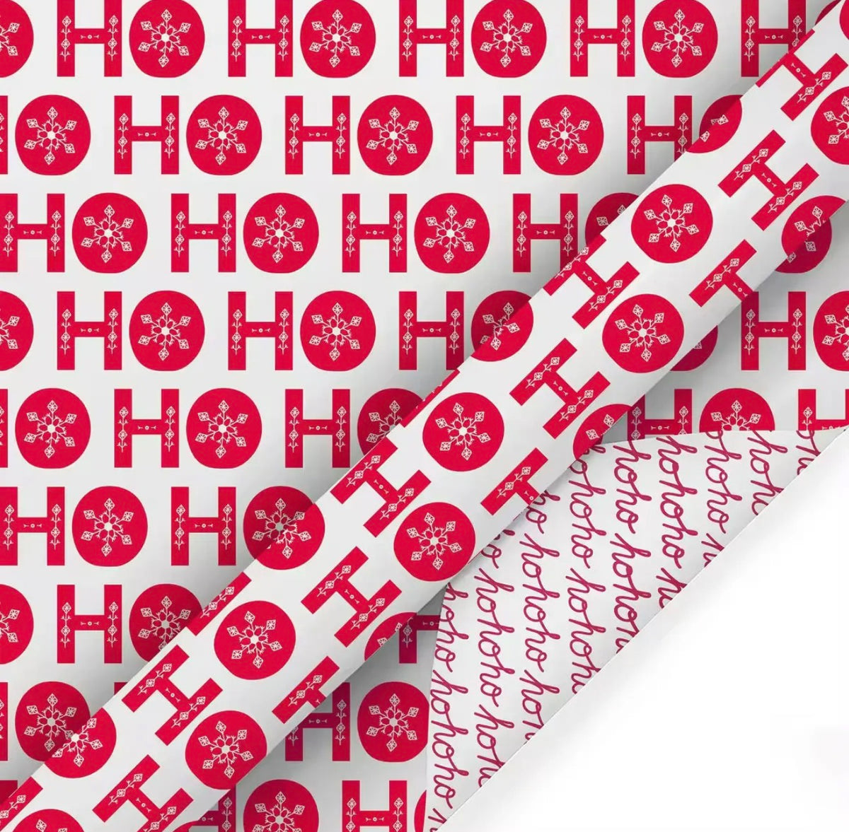 30" X 10' Holiday Reversible
Wrapping Paper | Ho Ho Flake/ Ho
Ho Cursive