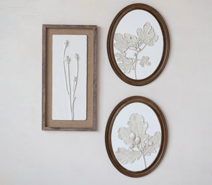 Oval Wood Framed Wall Decor with Plaster Cast Leaves & Acorns