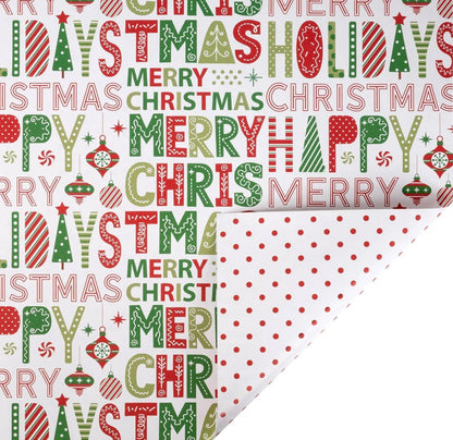 30" X 10' Holiday Reversible
Wrapping Paper | Holiday Wishes and Red Polka Dot