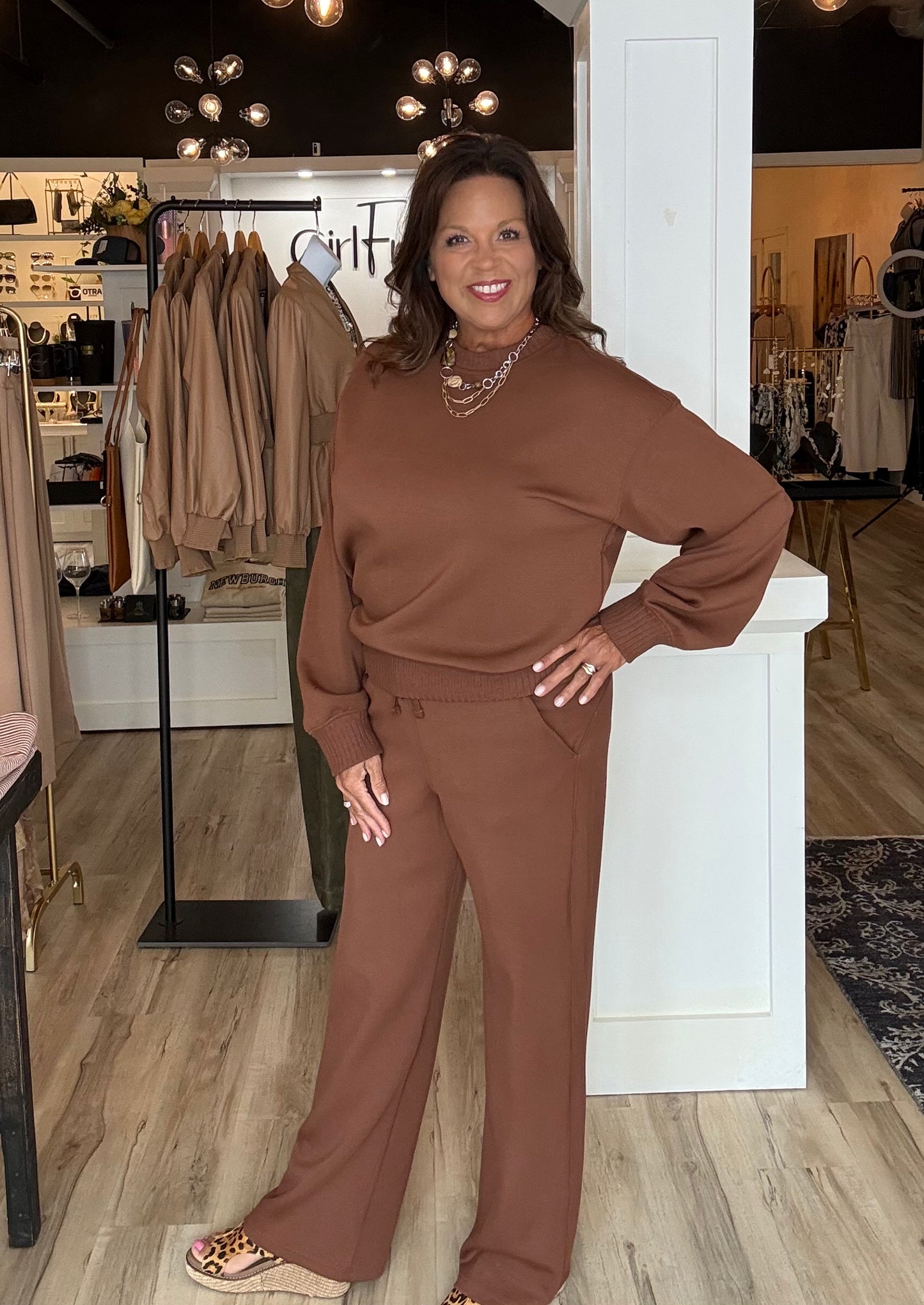 Modal Scuba Luxe Crew Neck Top, Chestnut