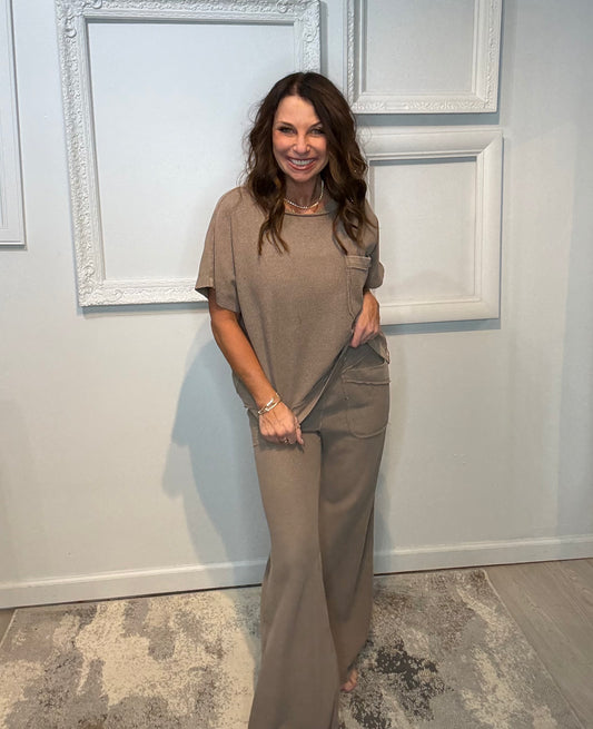 Mineral Washed Honeycomb Wide Leg Pants