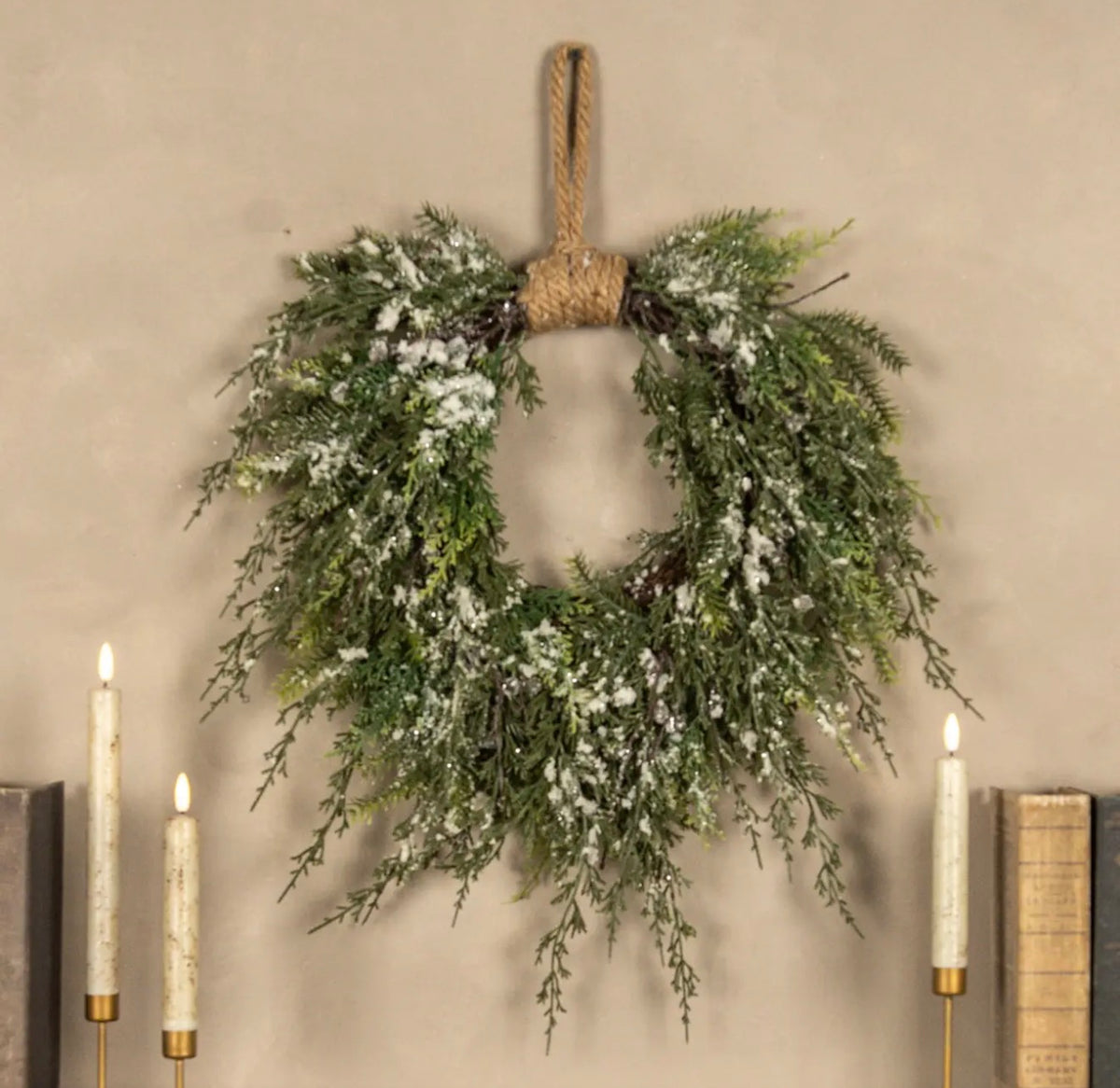 16" Snowy Cedar Hanging Wreath