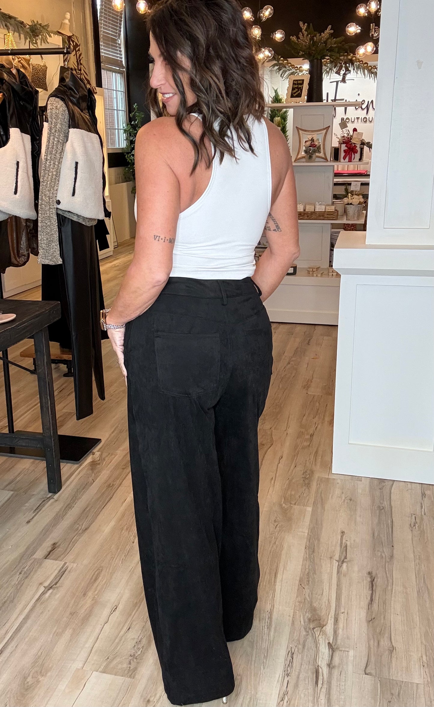 Suede Straight Pants