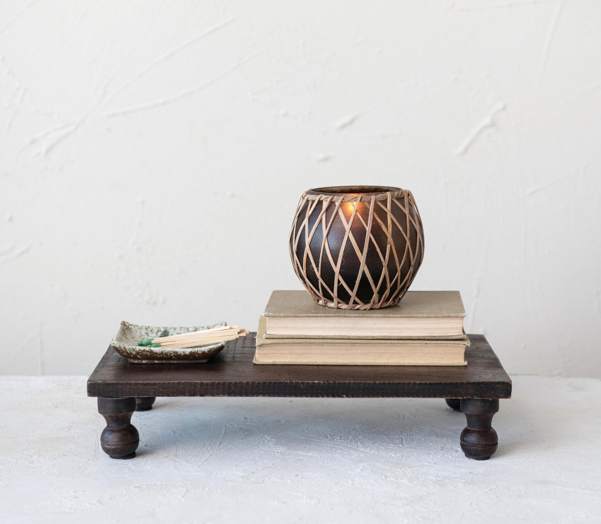 Woven Rattan & Glass Votive Holder