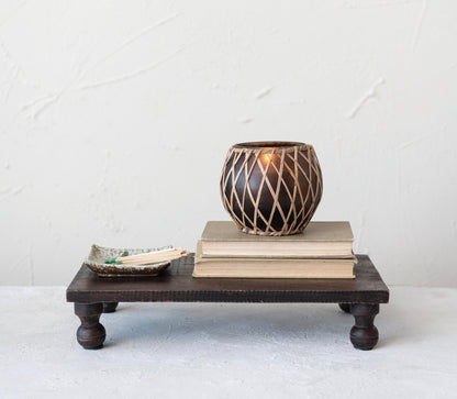 Woven Rattan & Glass Votive Holder