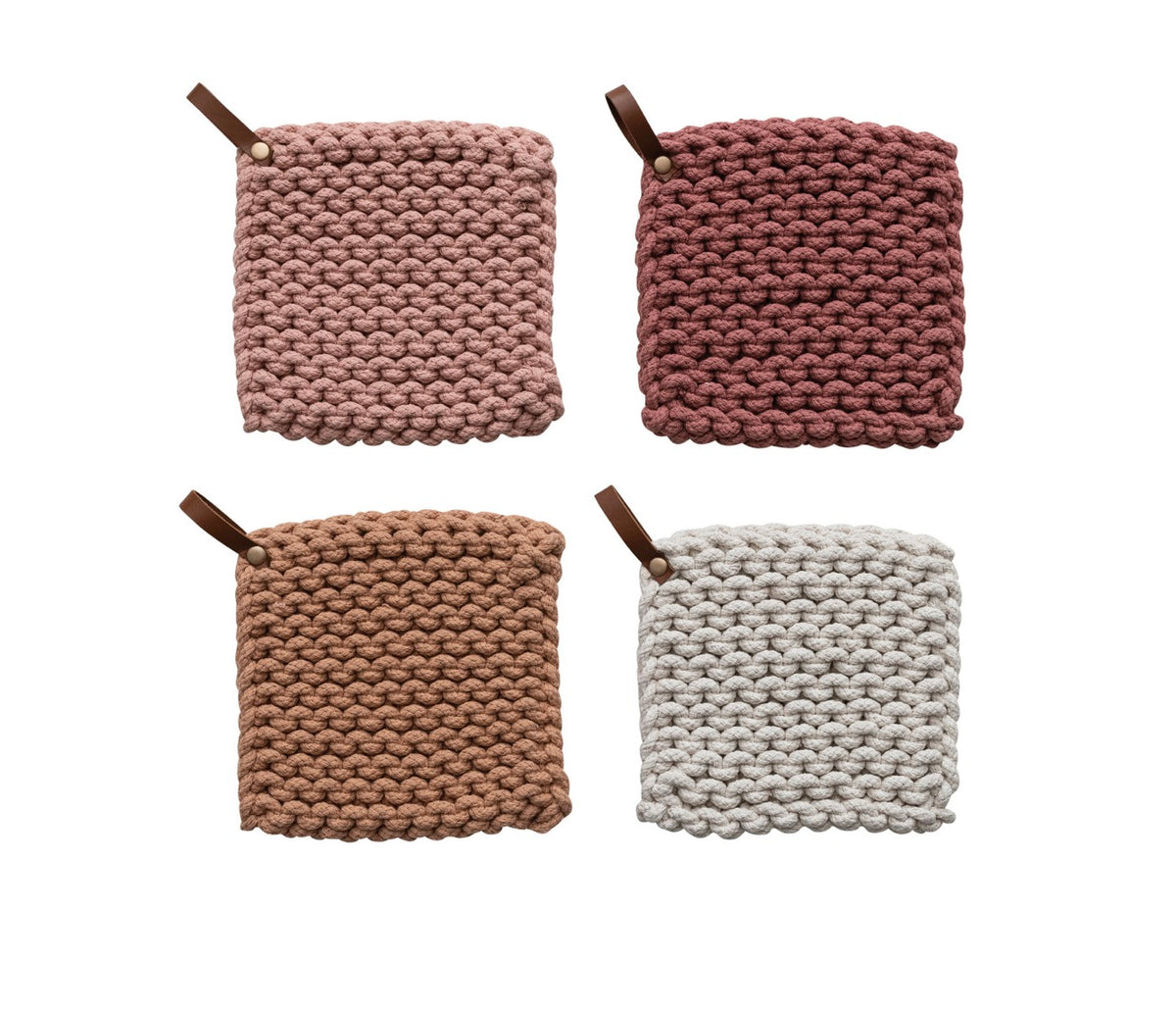Cotton Crocheted Pot Holder w/ Leather Loop