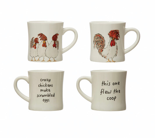 8 oz. Stoneware Mug with Chicken and Saying