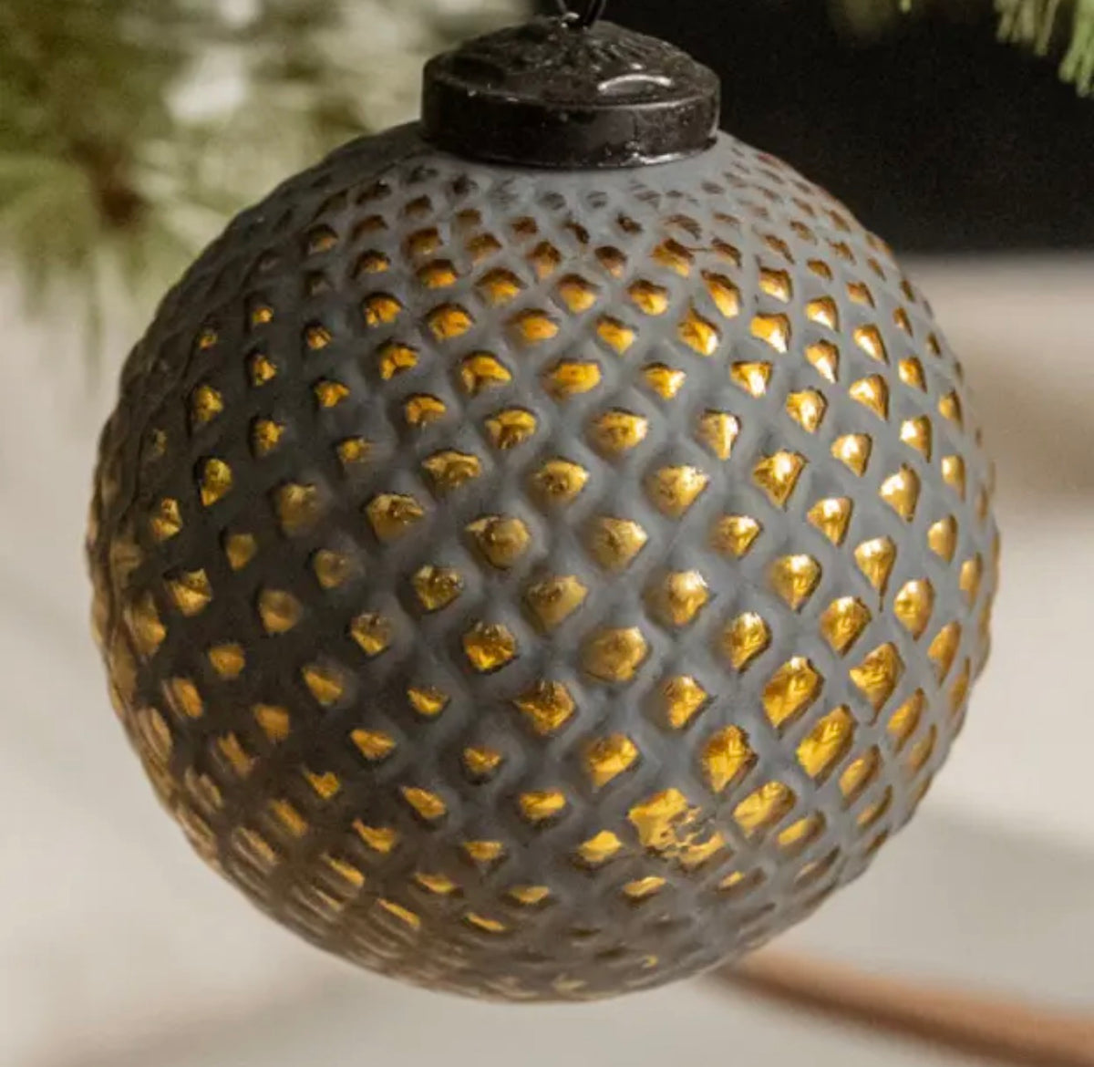 4" Gold & Grey Kugel Ornament