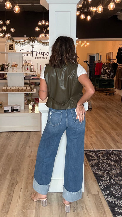 High Rise Cuffed Ankle Wide Leg Jeans