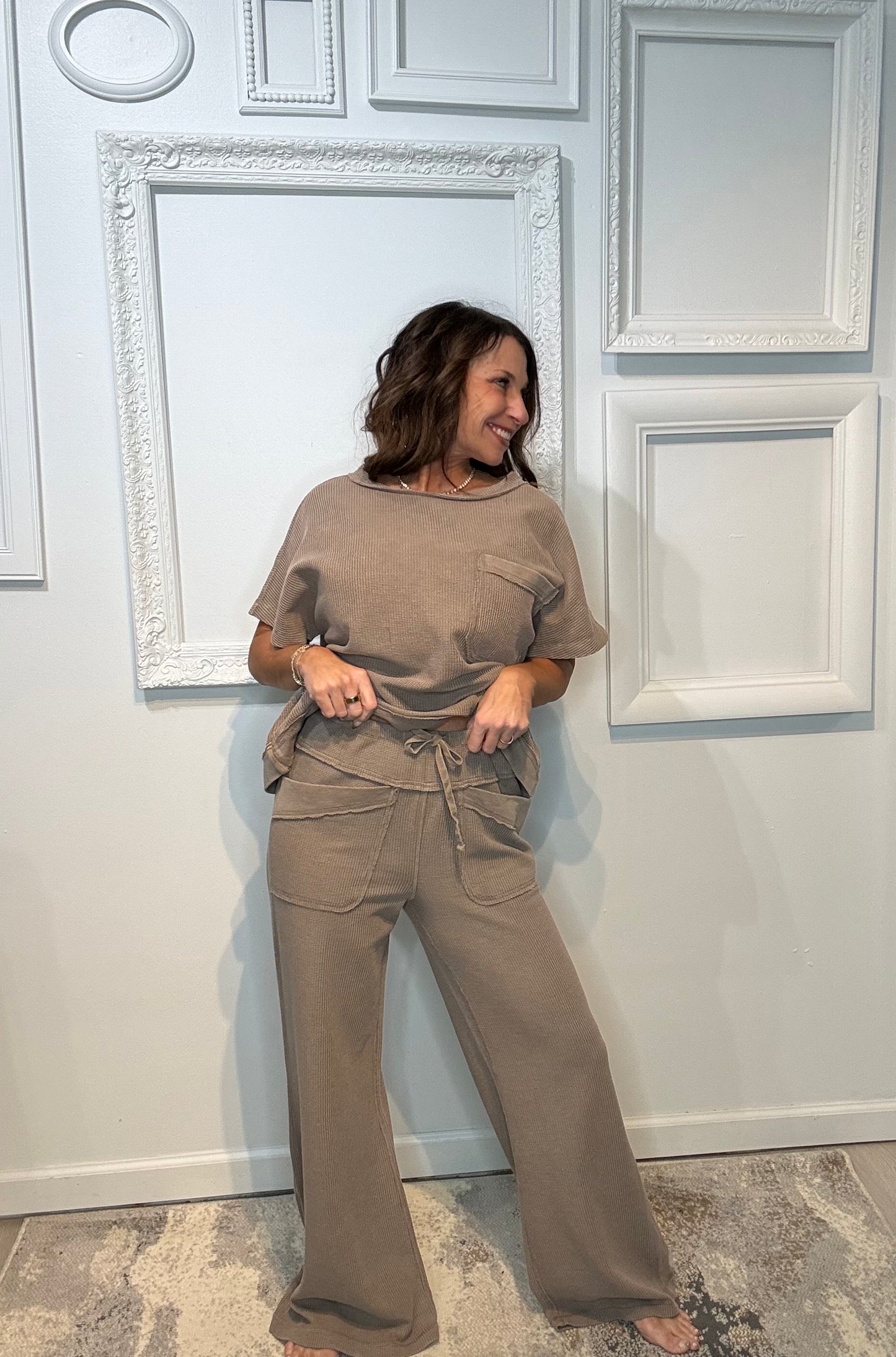 Mineral Washed Honeycomb Wide Leg Pants