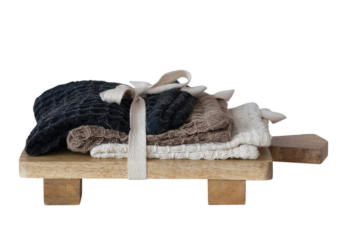 Waffle Weave Dish Cloths w/ Cheese/Serving Board, Set