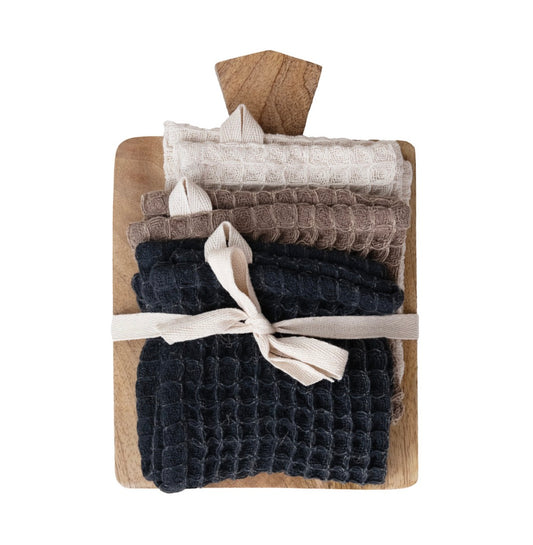 Waffle Weave Dish Cloths w/ Cheese/Serving Board, Set