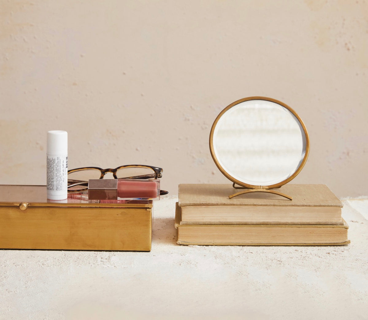 Folding Brass Mirror, Antique Finish