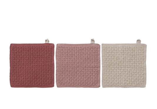Square Cotton Knit Dish Cloths, Set of 3