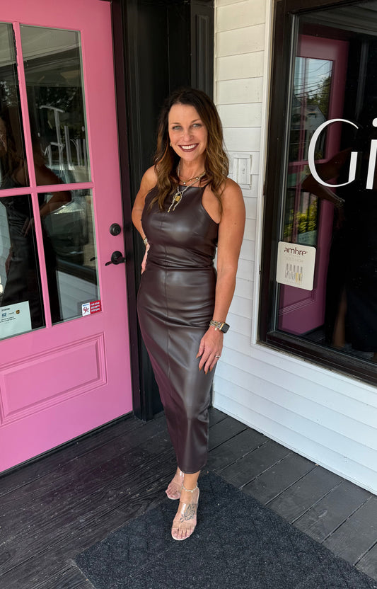 Halter Neck Faux Leather Dress