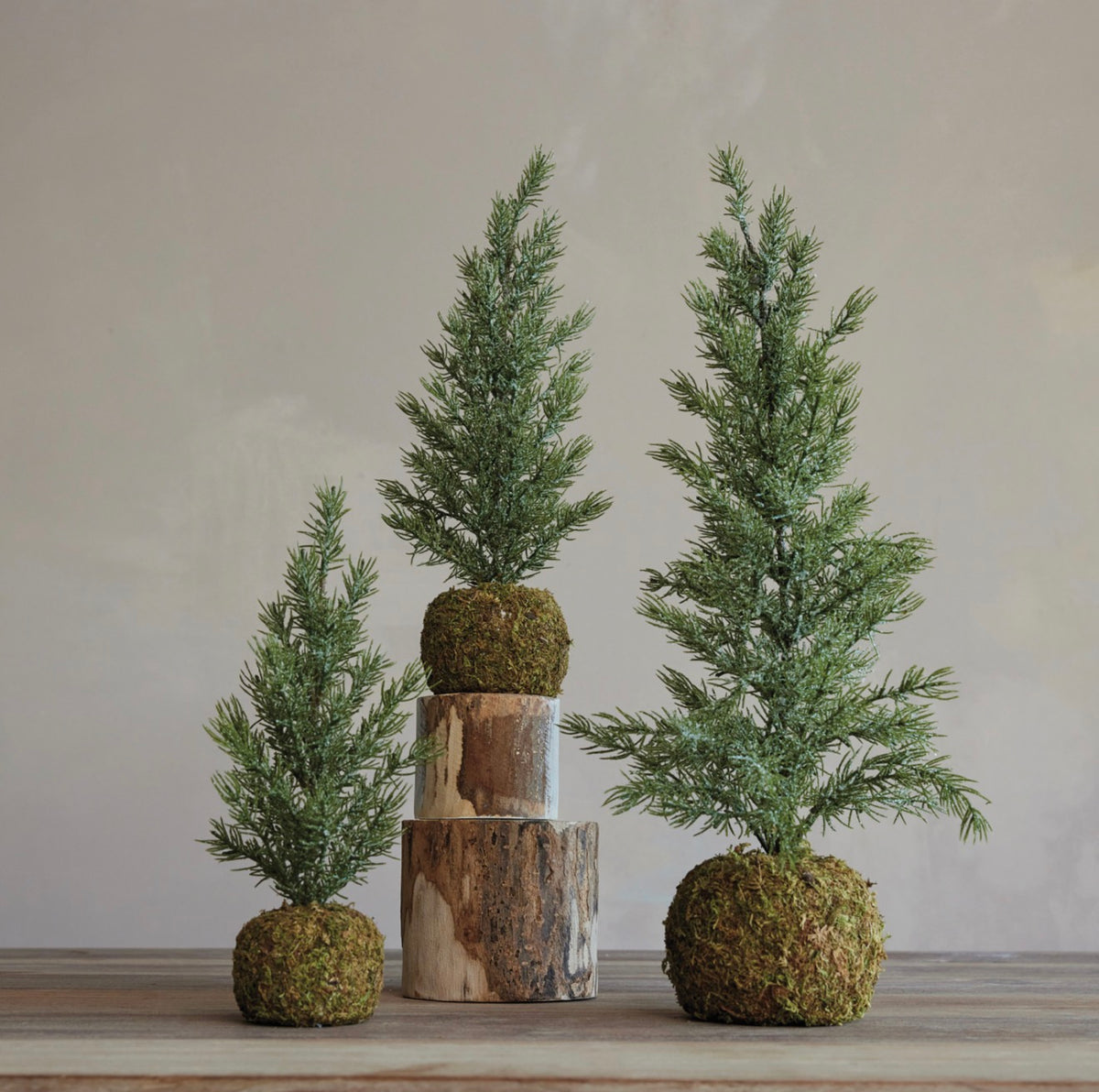 Faux Fir Tree with Moss Ball Base, Frost Finish