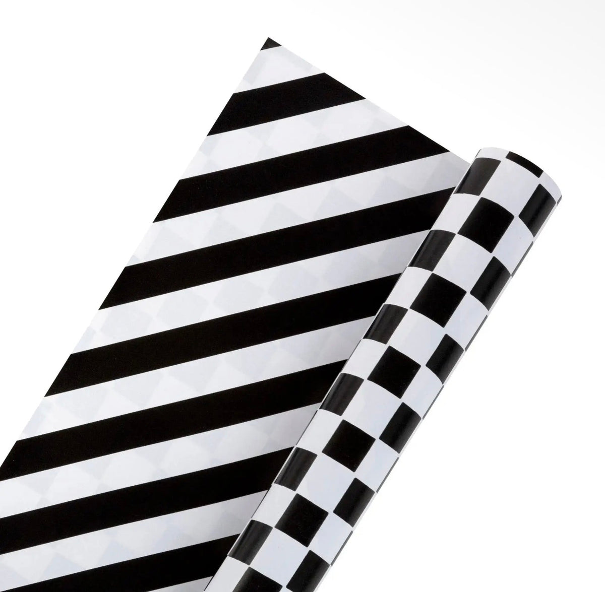 30" X 10' Holiday Reversible Wrapping Paper | Black/White Checked and Black/White Stripe