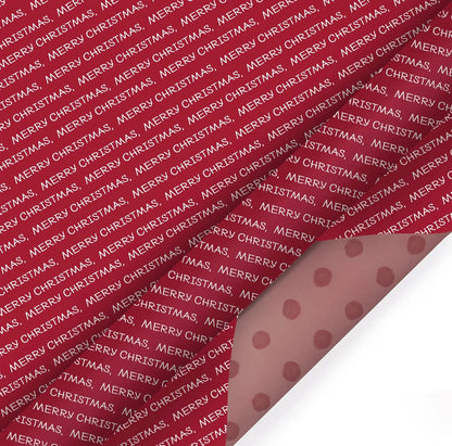 30" X 10' Holiday Reversible Wrapping Paper | Merry Christmas White On Red/Red Watercolor Dots