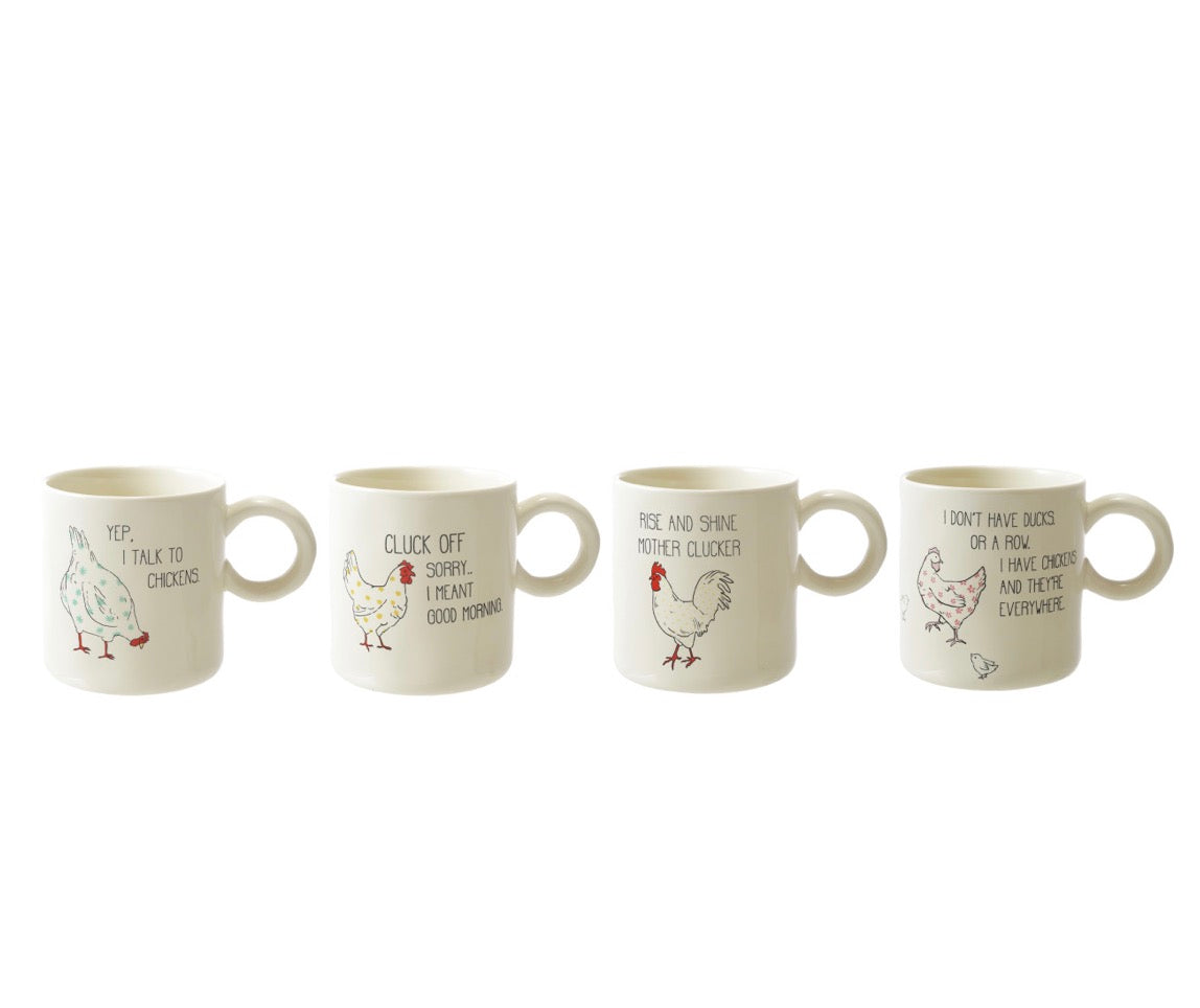 15 oz. Stoneware Mug w/ Chicken & Saying