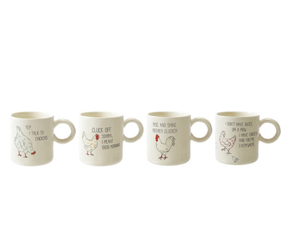 15 oz. Stoneware Mug w/ Chicken & Saying