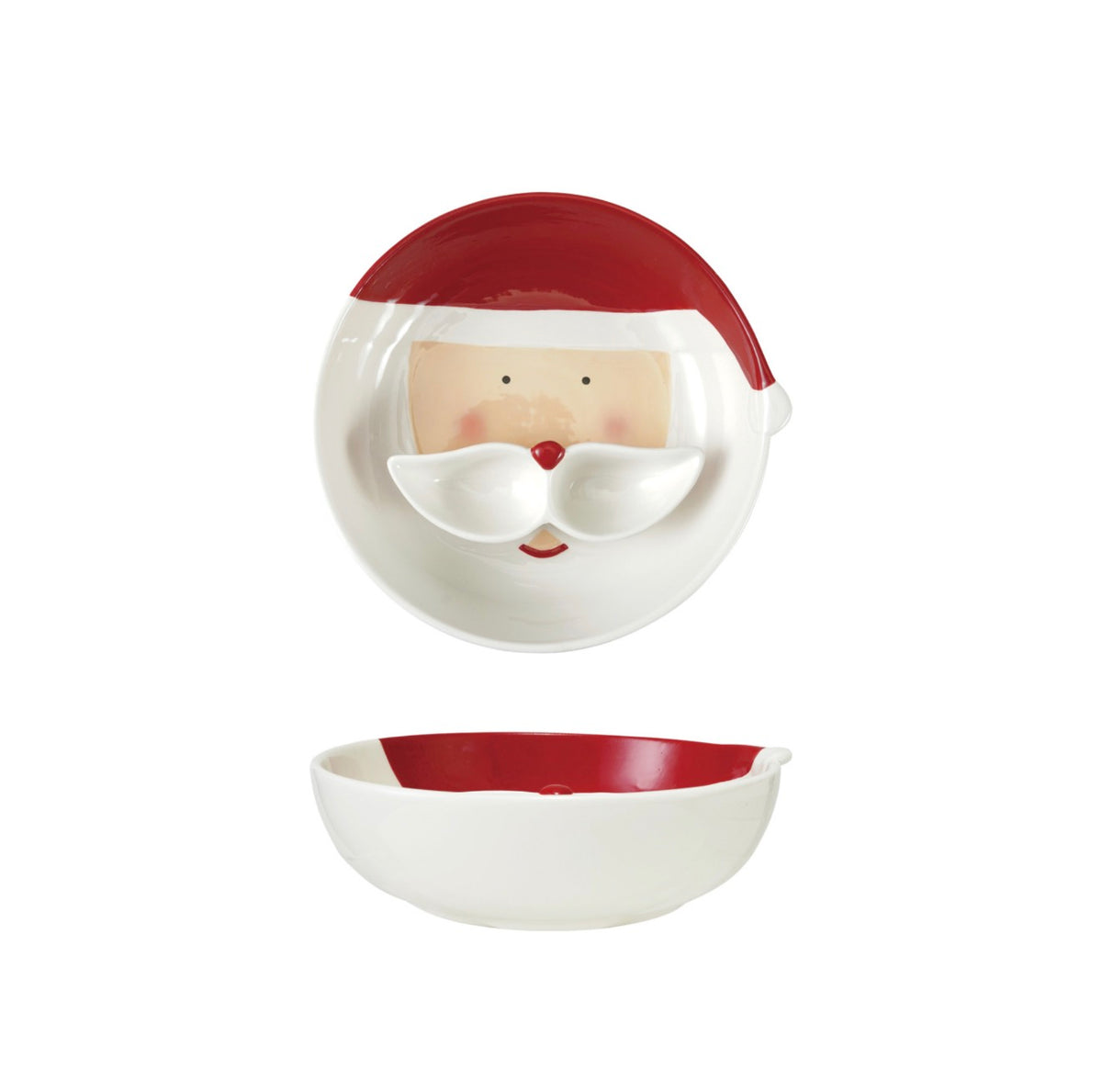 Hand-Painted Ceramic Santa Head Shaped Bowl & Mustache Dish