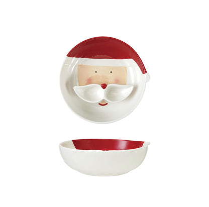 Hand-Painted Ceramic Santa Head Shaped Bowl & Mustache Dish