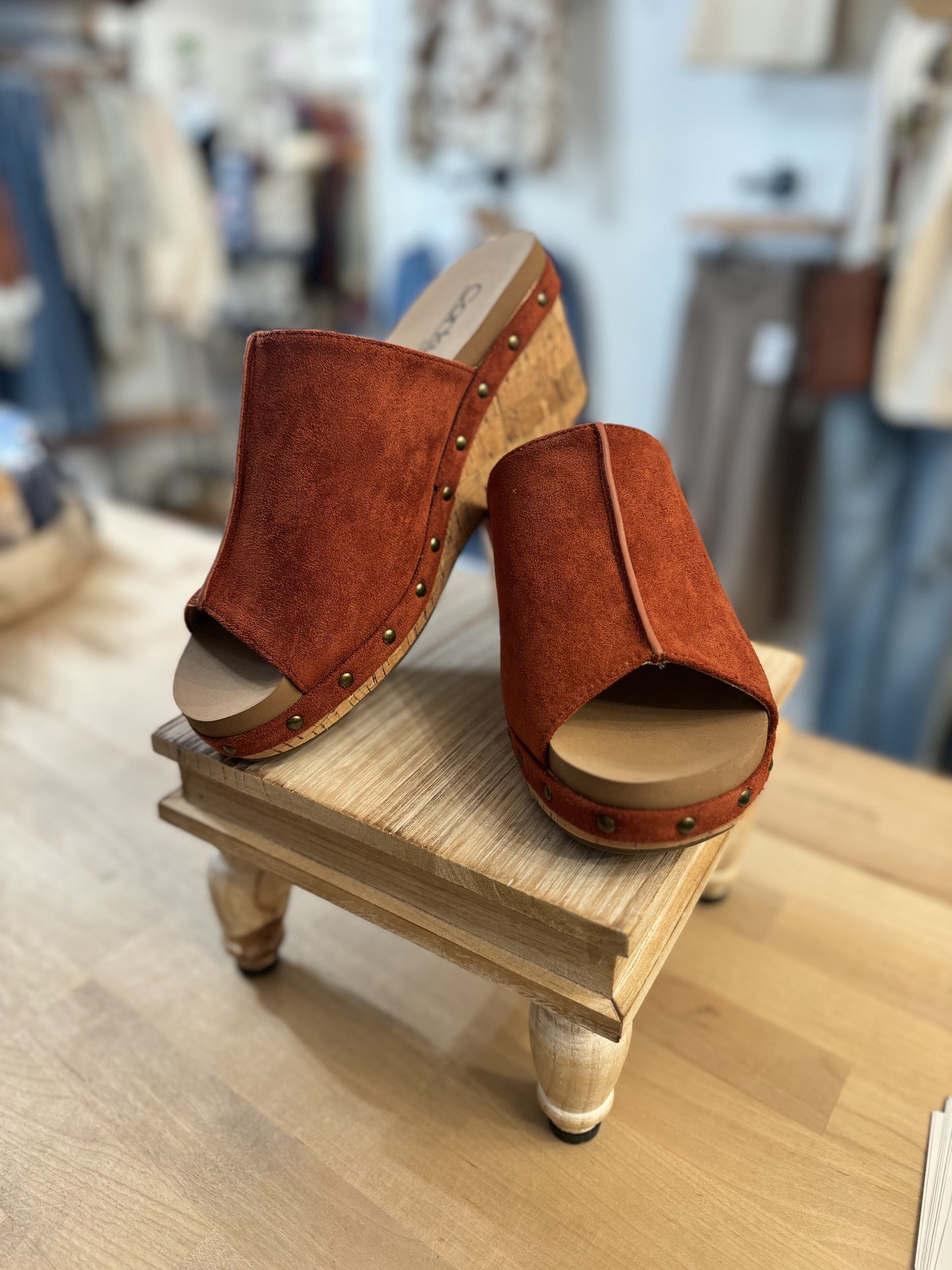 Corkys Rust Faux Suede Hissy Fit Wedges