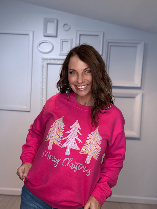 Pink Pastel Christmas Trees Sweatshirt