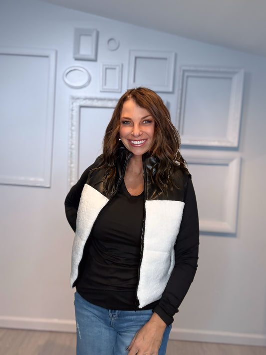 Reversible Faux Leather-sherpa Vest