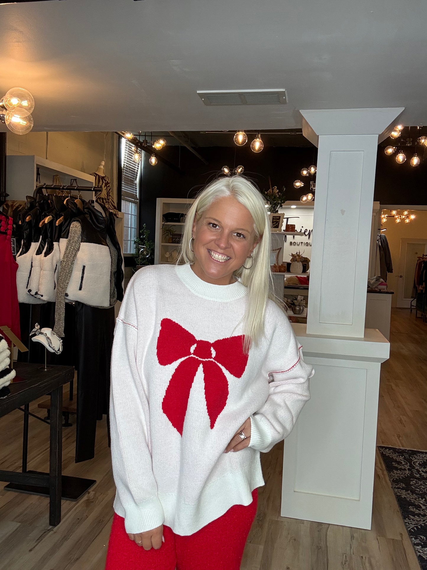 Christmas Bow Print Sweater