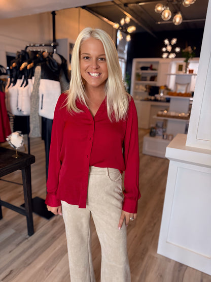 Classic V-Neck Button Down Blouse