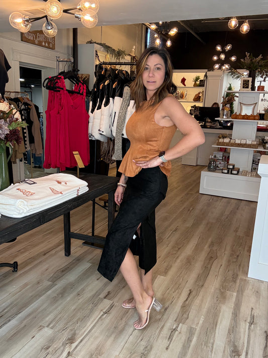 Suede Wrap Detail Midi Skirt