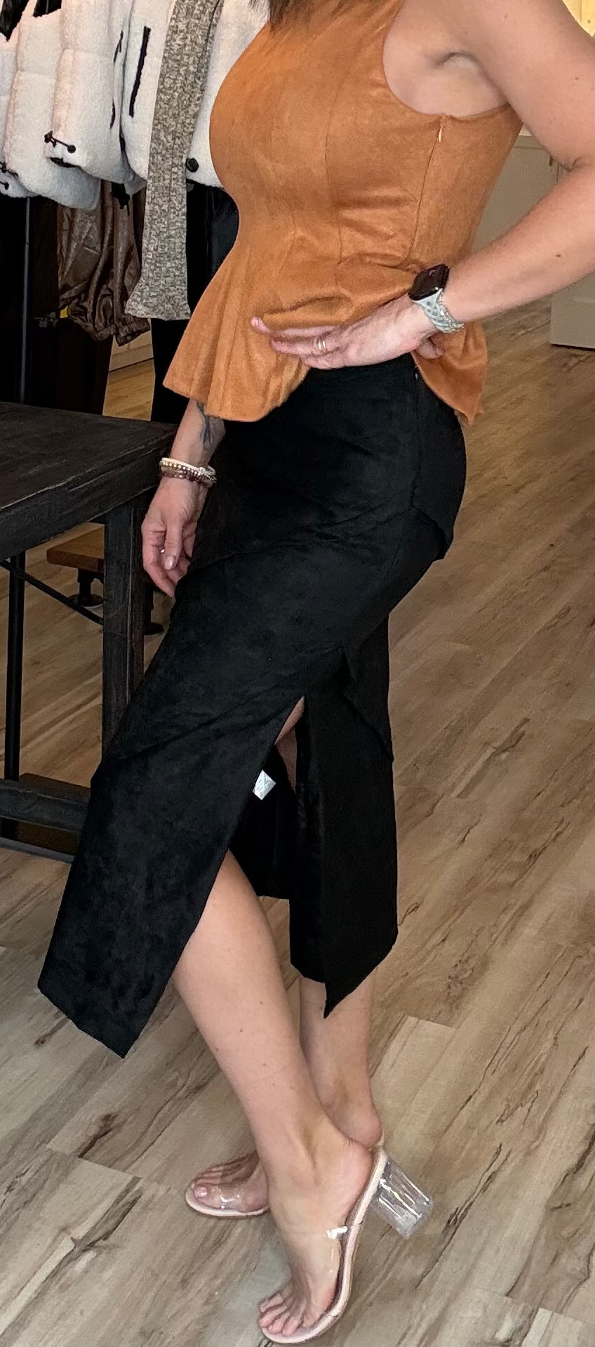 Suede Wrap Detail Midi Skirt