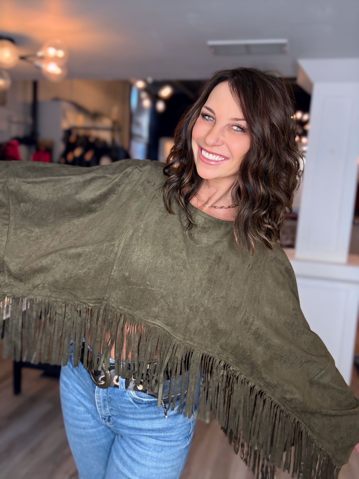 Suede Fringe Cape