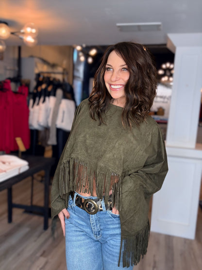 Suede Fringe Cape