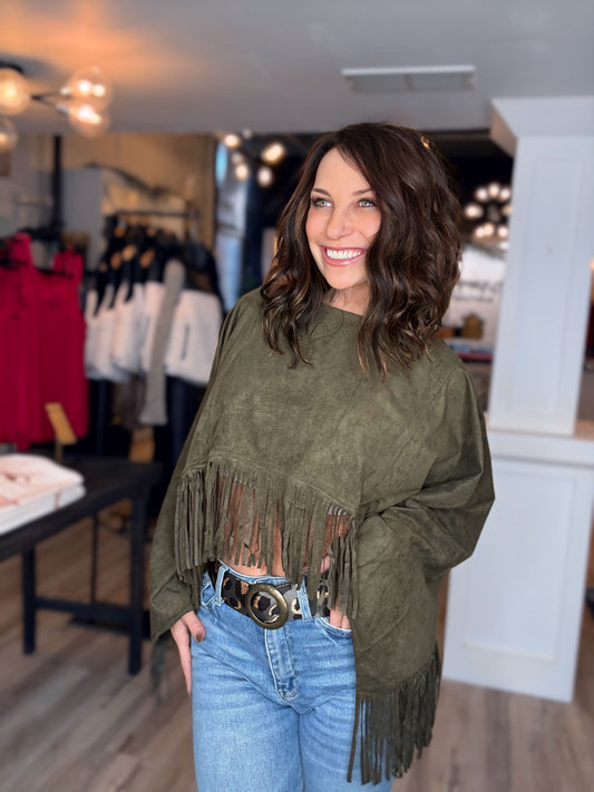 Suede Fringe Cape