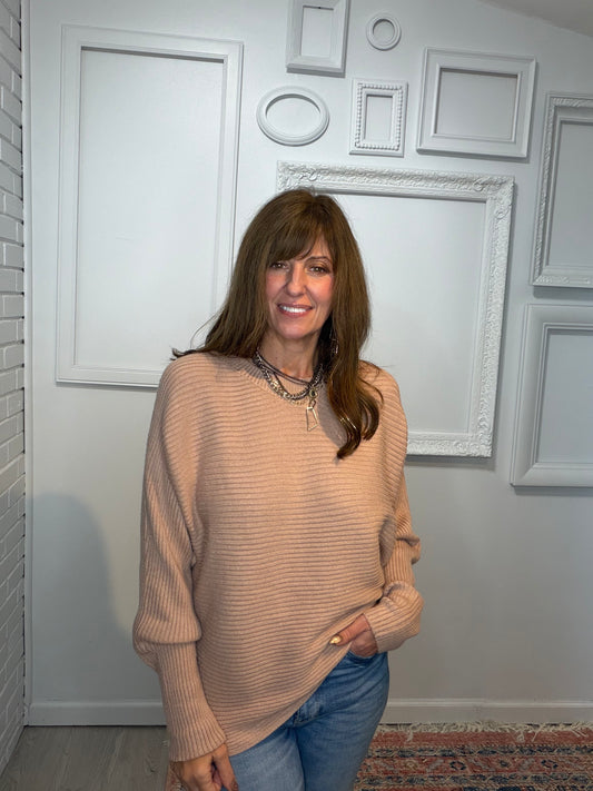 Ribbed Dolman Sleeve Sweater