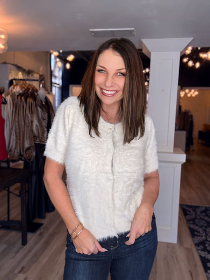 Mohair Knit Short Sleeve Sweater Cardigan