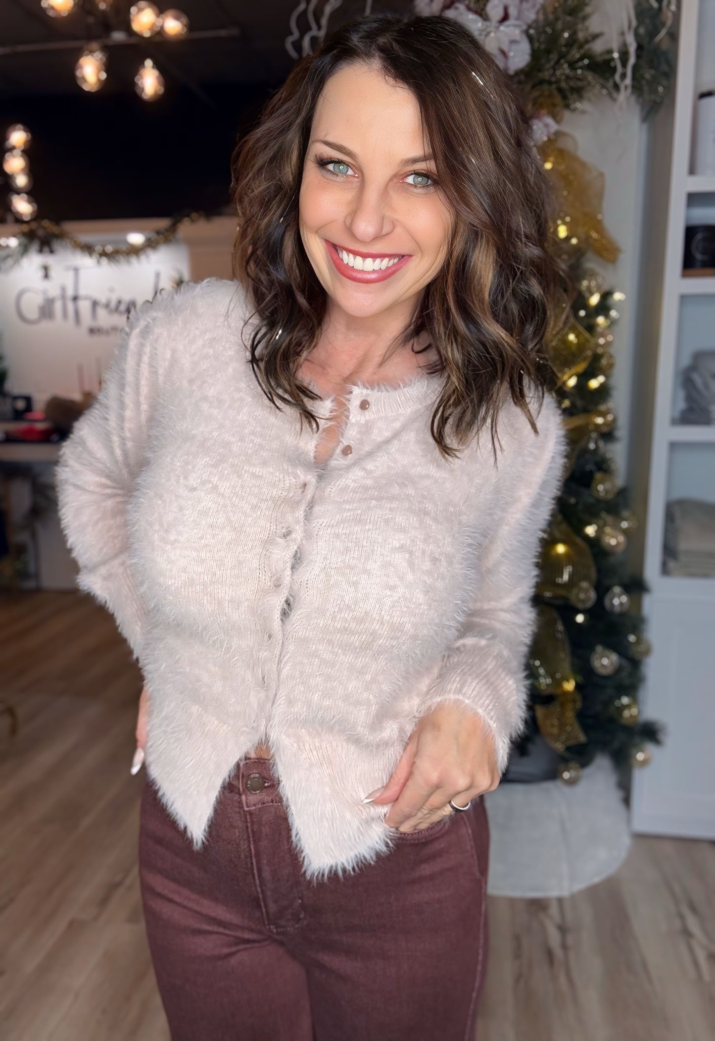 Button Down Fuzzy Cardigan