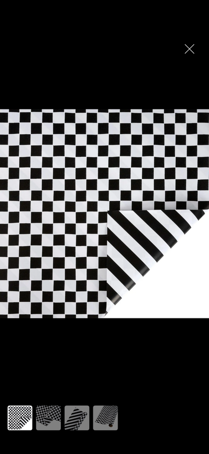 30" X 10' Holiday Reversible Wrapping Paper | Black/White Checked and Black/White Stripe