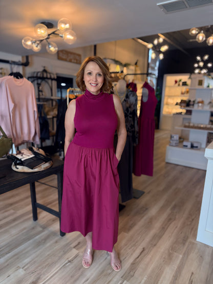 Sleeveless Mock Neck Midi Dress