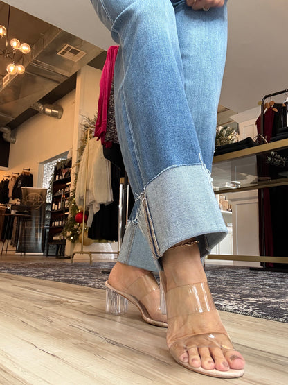 High Rise Cuffed Ankle Wide Leg Jeans