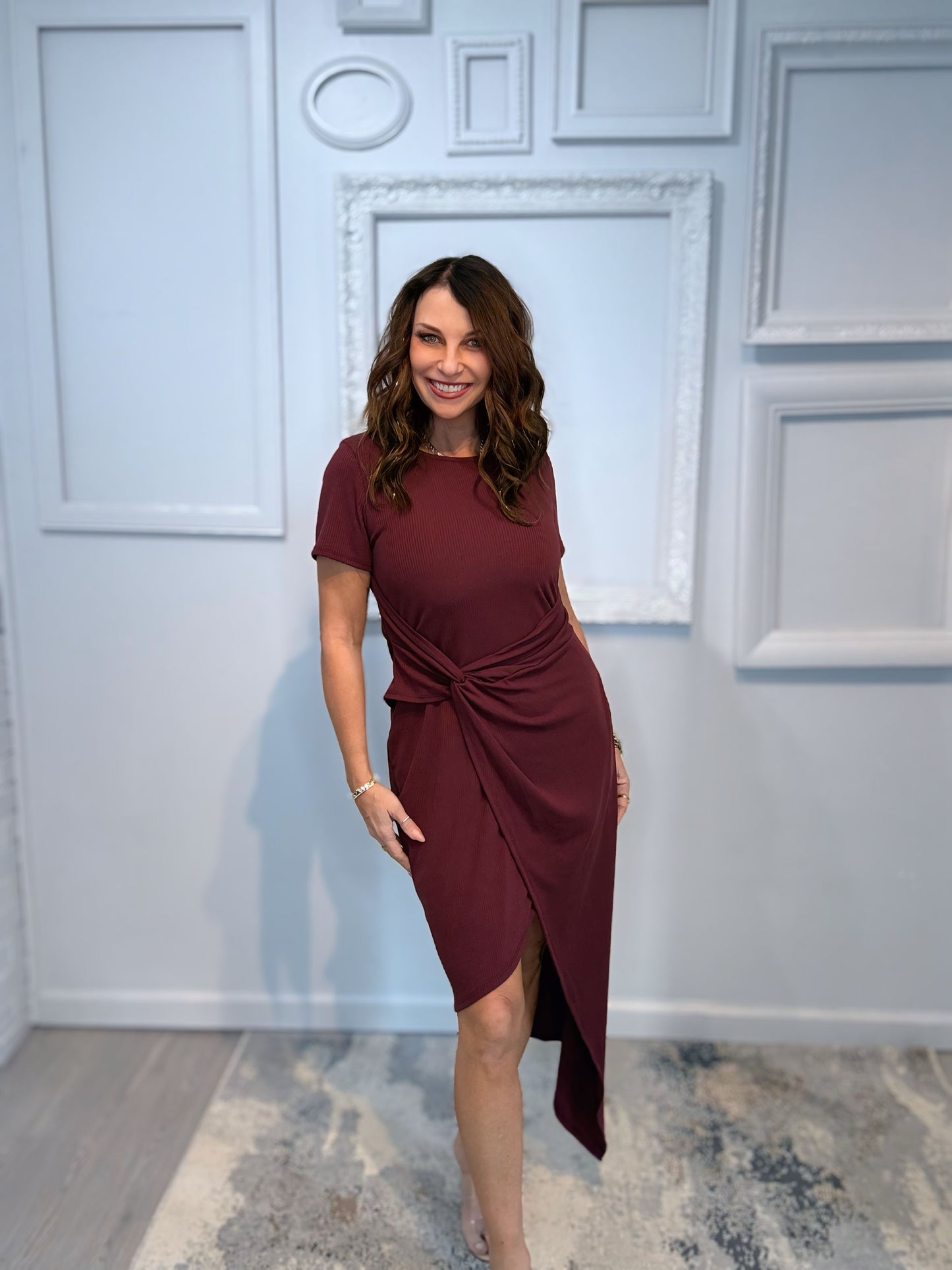 Twist Wrap Midi Dress