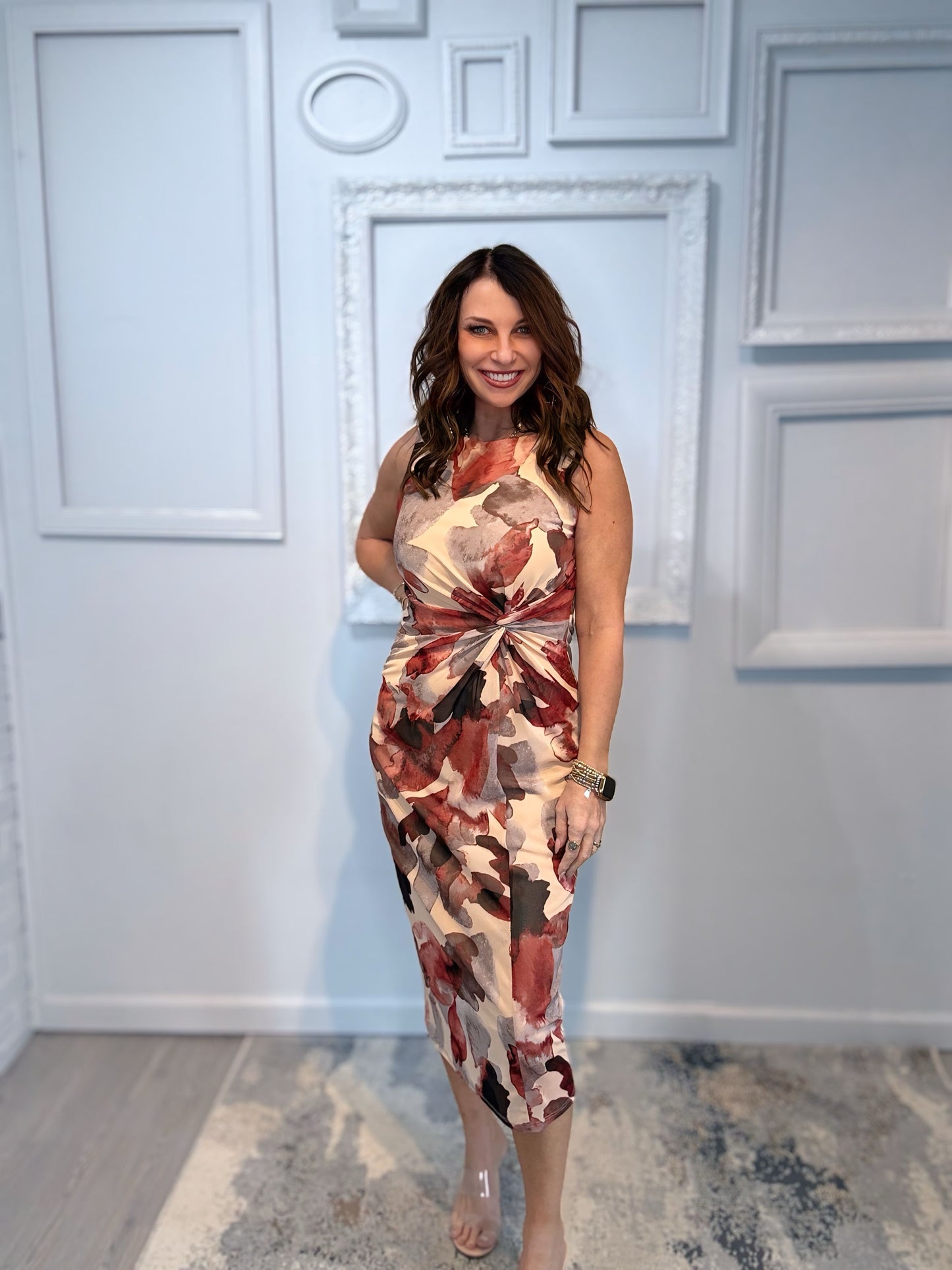 Front Twist Floral Print Dress